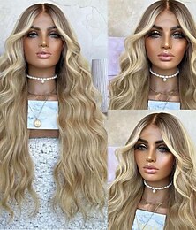 economico -capelli umani remy parrucca anteriore in pizzo 13x4 parte centrale capelli brasiliani parrucca bionda ondulata 130% densità del 150% con capelli evidenziati / balayage attaccatura dei capelli