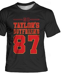 preiswerte -Go Taylor's Boyfriend 87 Designer Retro Vintage Herren T-Shirt mit 3D-Druck, T-Shirt, Sport, Outdoor, Urlaub, Ausgehen, T-Shirt, Schwarz, Burgunderrot, Marineblau, Kurzarm-T-Shirt mit