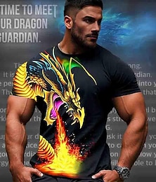 voordelige -drakenbeschermer x lu | heren vuurdraak mythisch wezen donkere stijl streetwear t-shirt korte mouwen