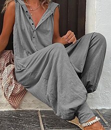 abordables -Mujer Normal Mono Ropa de calle Color sólido Sin Mangas Escote en Pico Botones Calle Diario Ajuste regular Vino Verde Ejército Verde Trébol Verano