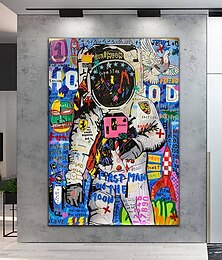 お買い得  -バンクシースタイル宇宙飛行士油絵ポップアートグラフィティアート油絵100%手作りストリートアート油絵宇宙飛行士ポップアート油絵