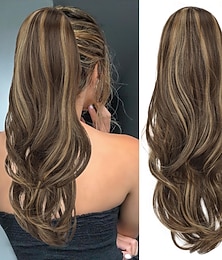 Недорогие -наращивание хвоста шоколадно-коричневого цвета с бликами длинный шнурок волнистая заколка в хвосте наращивание волос многослойная синтетическая шиньон для женщин