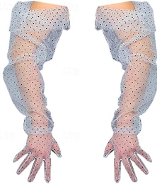 cheap -Women Long Wedding Gloves Polka Dot Mesh Semi Sheer Bridal Gloves Wedding Translucent Gloves
