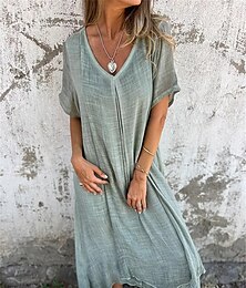 economico -Per donna Rosa Blu reale Verde Estate Primavera Abito lungo maxi Abito maxi Abiti ispirati al lino Vestito Casual Abito in cotone e lino Casual Vacanza Quotidiano Spiaggia Vestibilità comoda Semplice