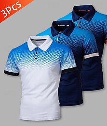 cheap -Multi Packs 3pcs Men's Lapel Short Sleeves Navy Blue+White+Blue Polo Button Up Polos Golf Shirt Gradual Daily Wear Vacation Polyester Spring & Summer