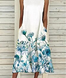 Χαμηλού Κόστους -Γυναικεία Καθημερινό φόρεμα Αμάνικο φόρεμα Καλοκαιρινό φόρεμα Φλοράλ Τσέπη Στάμπα Στρογγυλή Ψηλή Λαιμόκοψη Μίντι φόρεμα Διακοπές Αμάνικο Καλοκαίρι