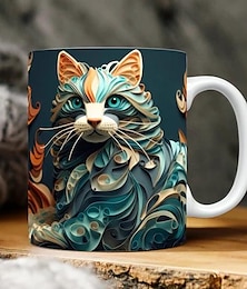 abordables -3d gatitos agujero en una taza de pared, taza de gato blanco 3d 3d novedad gato tazas amantes de los gatos taza de café gato club taza de cerámica blanca regalos para hombres mujeres