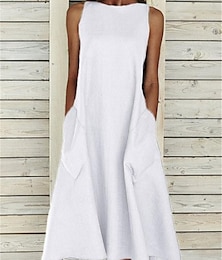 Χαμηλού Κόστους -Γυναικεία Λευκό φόρεμα Καθημερινό φόρεμα Καλοκαιρινό φόρεμα Μίντι φόρεμα Τσέπη Ημερομηνία Διακοπές Κομψό στυλ street Στρογγυλή Ψηλή Λαιμόκοψη Αμάνικο Μαύρο Λευκό Κίτρινο Χρώμα