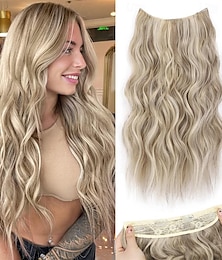 economico -Estensioni per capelli in filo invisibile con 4 clip di sicurezza, fascia trasparente, misura regolabile, posticci sintetici lunghi ondulati per donna