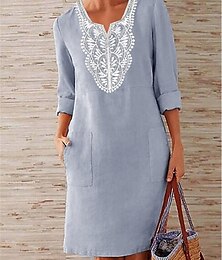 cheap -Women's Summer Lace Patchwork Dress Cotton Linen Blend Casual Mini Loose Fit 2024 Spring