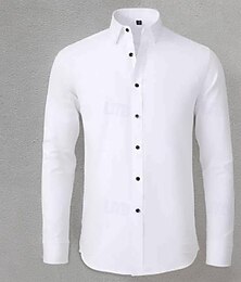 رخيصةأون -رجالي قميص قميص رسمي زر حتى القميص أسود أبيض زهري كم طويل سهل Lapel ربيع & الصيف زفاف مناسب للحفلات ملابس