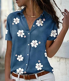 cheap -Women's Shirt Blouse Floral Button Print Casual Holiday Fashion Short Sleeve Shirt Collar Pink Summer