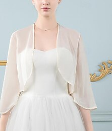 abordables -Estolas de Señora Bolero Envolturas de novia Elegante Vintage Manga 3/4 Gasa Velos de Boda Con Color Puro Para Boda Verano
