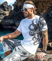 economico -Per uomo Animali Polpo maglietta Manica corta maglietta Stampa 3D Girocollo Camicia Festività Informale Stile resort Sportivo Per eventi Per uscire Bianco Blu Cachi Primavera estate Abbigliamento S M