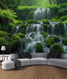 זול -מפל יער נוף תלוי שטיח קיר אמנות שטיח קיר גדול תפאורה צילום רקע שמיכה וילון בית חדר שינה קישוט סלון