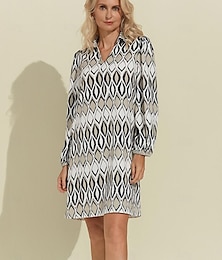abordables -robe chemise courte géométrique à manches longues