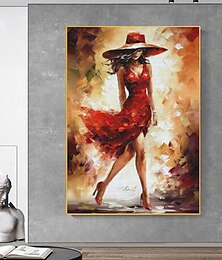 ieftine -vopsea de mână doamnă în roșu dansând pictură în ulei în stil artă picturi pe pânză decor de perete pentru sufragerie ca cadou unic (fără cadru)