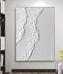 preiswerte -Handbemalte moderne abstrakte Wandkunst, weißes 3D-Strukturgemälde, dickes Öl, Wellen, Gemälde, Heimdekoration für Wohnzimmer, Rahmen, fertig zum Aufhängen
