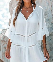 economico -Per donna Mini Abito Abiti ispirati al lino Abito Bianco Vestito Casual Abito Estivo Essenziale Vacanza Ferie Spiaggia Vestibilità comoda Manica 3/4 Scollo a V Bianco Estate