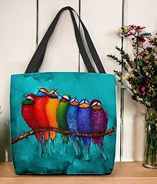 cheap -Women's Tote Shoulder Bag Canvas Tote Bag Polyester Shopping Daily Holiday Print Large Capacity Foldable Lightweight Bird Dark Grey Light Red Green