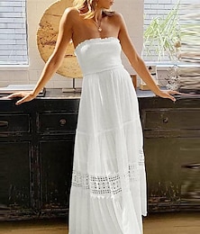 economico -Per donna Abito Lungo Maxi Abito Abito Bianco Vestito Casual Abito da Sposa in Pizzo Bianco Abito Boho Streetwear Abito Maxi Linea A Streetwear Data Vestibilità comoda Senza Maniche Senza Spalline