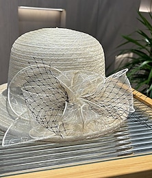 זול -מפגשים כובעים ביגוד לראש פּוֹלִיאֶסטֶר טול כובע קלושה\עם שוליים רחבים כובע דלי כובע קש קזו'אל חגים אלגנטית וינטאג' עם קשתות פרח כיסוי ראש כיסוי ראש
