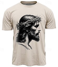 cheap -Graphic Jesus Daily Designer Retro Vintage Men's 3D Print T shirt Tee Sports Outdoor Holiday Going out Easter T shirt Pink Sky Blue Khaki Short Sleeve Crew Neck Shirt Spring & Summer Clothing Apparel