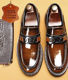 preiswerte -Herren-Loafer aus hochwertigem Rindsleder mit glänzender Oberfläche und Kettendetail – formelle Abendschuhe für Business, Hochzeiten und besondere Anlässe