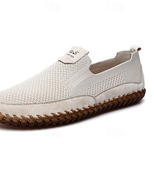 cheap -Men's Loafers & Slip-Ons Retro Walking Casual Daily Leather Comfortable Booties / Ankle Boots Loafer Beige / White Gray Spring Fall