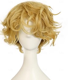 baratos -Peruca loira para homens curto fofo peruca loira encaracolado peruca masculina resistente ao calor sintético cosplay peruca de cabelo loira