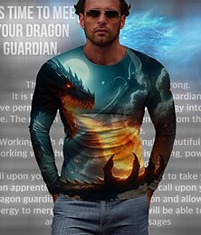 abordables -dragón guardián x lu | Camiseta de manga larga para hombre, ropa de calle de estilo oscuro, criatura mítica, dragón 3d