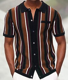 economico -Per uomo Camicia Camicia Estiva Camicia casual Camicia da Spiaggia Camicia con Bottoni Camicie a righe Bianco Marrone Verde Manica Corta A righe Bavero Vacanza Camicia hawaiana Lavorato a maglia
