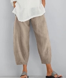 cheap -Women's Pants Trousers Linen Cotton Blend Plain Black Dark navy Casual Daily Ankle-Length Weekend Spring & Summer
