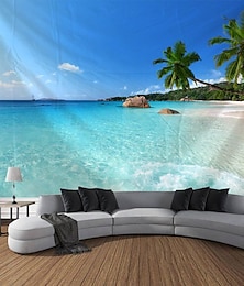 Χαμηλού Κόστους -παραλία με παλάμη ταπετσαρία τοίχου τέχνη μεγάλη ταπετσαρία τοιχογραφία διακόσμηση φωτογραφία σκηνικό κουβέρτα κουρτίνα σπίτι υπνοδωμάτιο διακόσμηση σαλονιού
