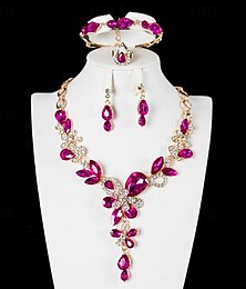 abordables -Parure de Bijoux 4 pièces Verre Alliage Anneaux Boucles d'Oreilles Colliers décoratif Bracelets Femme Elégant Rétro Vintage mode Géométrique Forme Géométrique Parure de Bijoux Pour Mariage Soirée