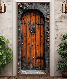 abordables -l.t.home vieille porte vintage couvre-porte tapisserie de porte rideau de porte décoration toile de fond bannière de porte pour porte d'entrée ferme décoration de fête de vacances fournitures