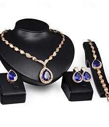 cheap -Jewelry Set 4pcs Rhinestone Alloy Rings 1 Necklace Earrings Bracelets Women's Elegant Vintage Stylish Geometrical Geometric Jewelry Set For Wedding Party Wedding Guest