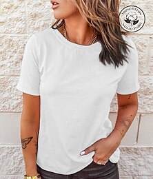 economico -T-shirt da Donna a Colore Unito Semplice Vintage Classico Maniche Corte Collo Rotondo Maglie Regolari Casual Quotidiane Weekend Nero Bianco Rosa Rosso Blu Navy Estate Primavera
