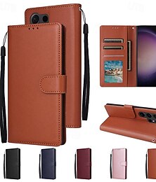 Недорогие -телефон Кейс для Назначение SSamsung Galaxy S25 S24 S23 S23 ФЕ S22 S21 Ультра Плюс A14 A34 A54 A24 Кошелек для карт с ремешком на запястье Откидная подножка Разъем для карты Ретро ТПУ Кожа PU