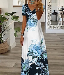 olcso -Női hétköznapi ruha Nyomtatott V-alakú Hosszú ruha Maxi ruha Vakáció Rövid ujjú Nyár