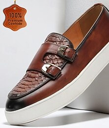 abordables -mocassins vintage en cuir marron pour hommes à double sangles de moine
