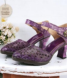 ieftine -tocuri vintage din piele de vacă mov, cu modele florale în relief lucrate manual și curea la gleznă pentru ocazii formale