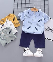 billige -2 deler Baby Gutt T-skjorter og shorts Antrekk Grafisk Kortermet Bomull Sett Skole Mote Sommer Vår 1-3 år gammel Hvit Gul Blå