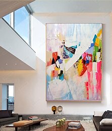 cheap -EXTRA LARGE TEXTURED painting Abstract Wall Art -corlorful texture pattle knife  Oil Painting on Canvas Thick strokes Impasto Painting for Living Room