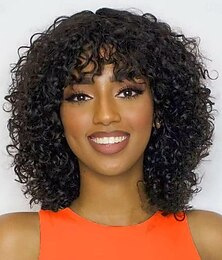 abordables -bouclés bob perruque cheveux humains avec une frange courte perruque frisée cheveux humains aucun avant de lacet bob perruques cheveux humains bob perruques cheveux humains pour les femmes noires