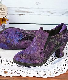 abordables -Mujer Tacones Escarpines Zapatos hechos a mano Zapatos antiguos Fiesta San Valentín Floral Encaje Tacón de gatito Dedo redondo Elegante Vintage Cuero Cremallera Morado