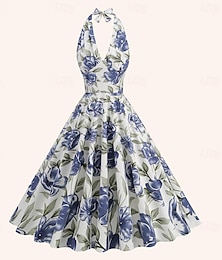 baratos -Retro Vintage Anos 50 Top Meio-dia Vestido melindroso Vestidos Vestido swing Floral Fantasia Mulheres Baile de Máscaras Mascarilha Encontro Festa de Solteira Adulto Vestido Vestidos de baile