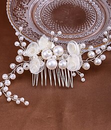 baratos -Pentes de cabelo Decoração de Cabelo Imitação de Pérola Liga Casamento coquetel Luxo Retro Com Perola Imitação Laços Capacete Chapéu