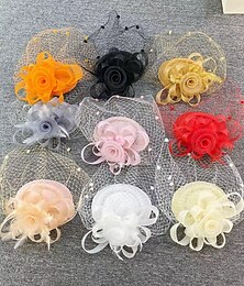abordables -Fascinators Sombreros Tocados Red Sombrero de velo Boda dia de las damas Con Gorra Flor Celada Sombreros