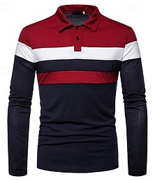 cheap -Men's Golf Shirt Golf Polo Work Casual Lapel Long Sleeve Basic Modern Color Block Patchwork Button Spring &  Fall Regular Fit Wine Dark navy Grey Golf Shirt